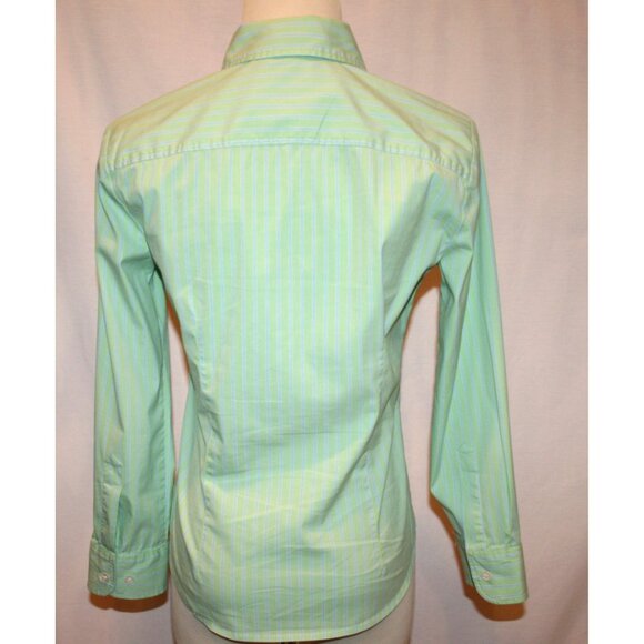 THEORY Lime Green & Blue Stripe Shirt Small - Picture 5 of 8